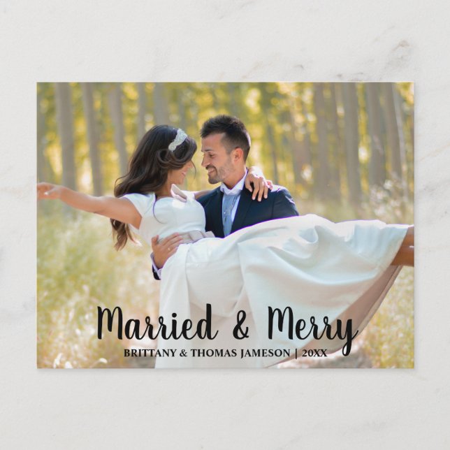 Married & Merry Newlywed Wedding Photo Postcard (Front)