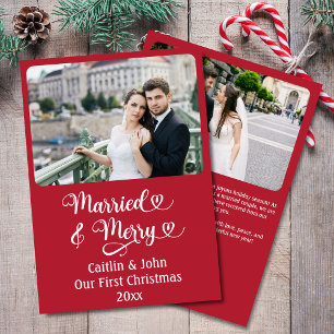 Married Merry Newlyweds 1st Christmas Custom Red Holiday Card