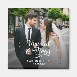 Married Merry Newlyweds First Christmas Photo Magnet