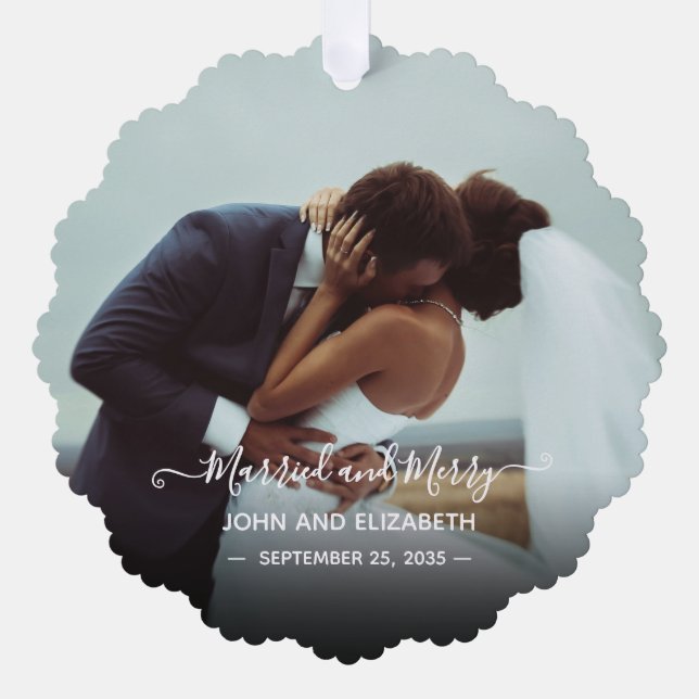 Married Merry Newlyweds Photo 1st Christmas Mr Mr Tree Decoration Card (Front)