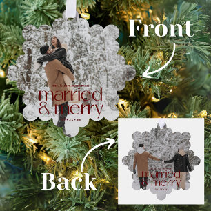 Married & Merry Newlyweds Photo Tree Decoration Card