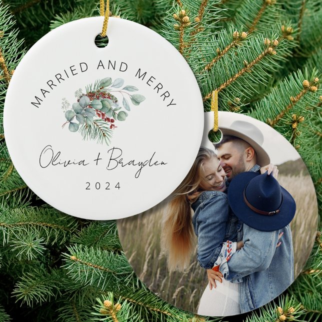 Married & Merry Our First Christmas Photo Ceramic Tree Decoration (Creator Uploaded)