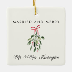 Married & Merry Personalised Newlywed Photo Ceramic Ornament
