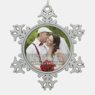 Married & Merry Photo Christmas Couple Ornament