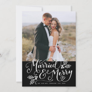 Married & Merry Photo Thank You Black Holiday Card