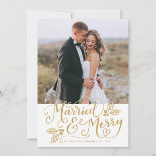 Married & Merry Photo Thank You Gold Holiday Card