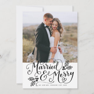 Married & Merry Photo Thank You White Black Holiday Card