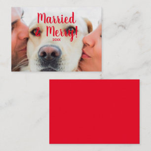 Married & Merry red custom photo date Christmas  Card