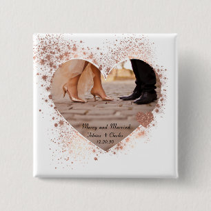 Married & Merry Rose Gold Twinkling Lights Photo 15 Cm Square Badge