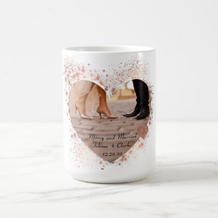 Married & Merry Rose Gold Twinkling Lights Photo Coffee Mug