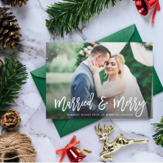 MARRIED & MERRY | rustic wedding announcement Postcard