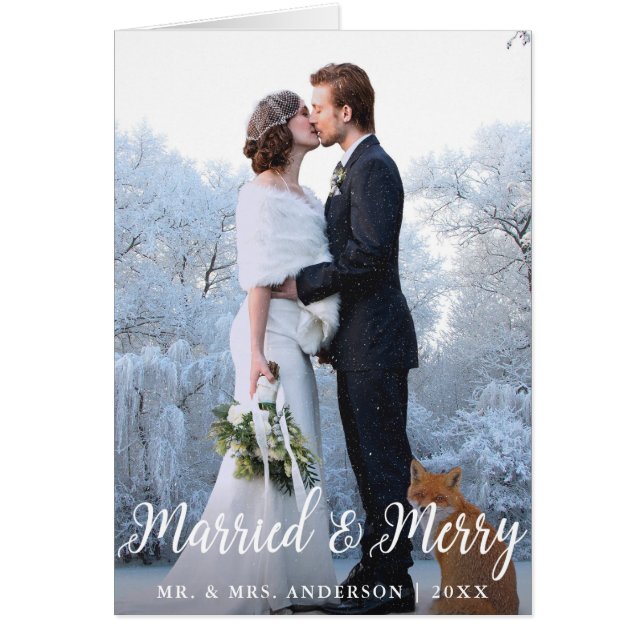 Married & Merry Wedding Christmas Fold Photo Card (Front)