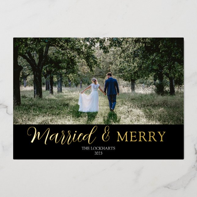  Married & Merry Wedding Foil Christmas Card (Front)