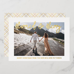 Married & Merry Wedding Mr & Mrs First Christmas Foil Holiday Card