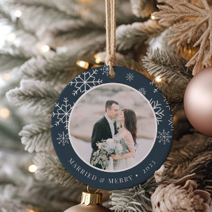 Married & Merry   Wedding Photo Ceramic Tree Decoration