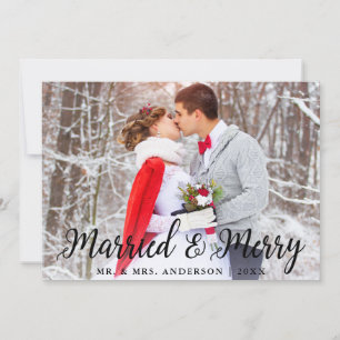 Married & Merry Wedding Photo Christmas Card B