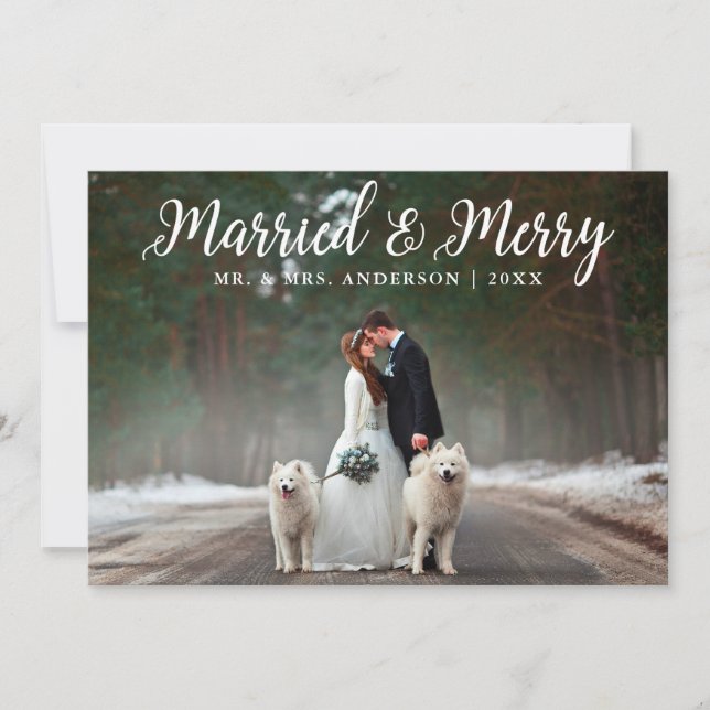 Married & Merry Wedding Photo Christmas Card W (Front)