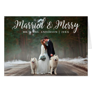 Married & Merry Wedding Photo Christmas Fold Card