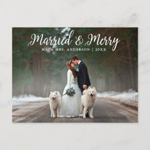 Married & Merry Wedding Photo Christmas Postcard