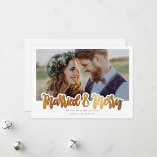 Married & Merry Wedding Photo Foil Holiday Card
