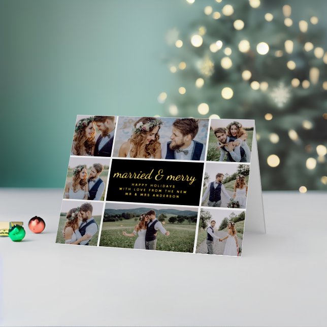 Married & Merry Wedding Real Foil Holiday Card (Holiday In Situ 2)