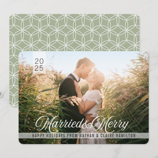 Married & Merry | Wedding Script Holiday Photo (Front/Back)