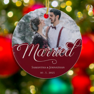 Married | Modern Christmas Couple Photo Ceramic Tree Decoration