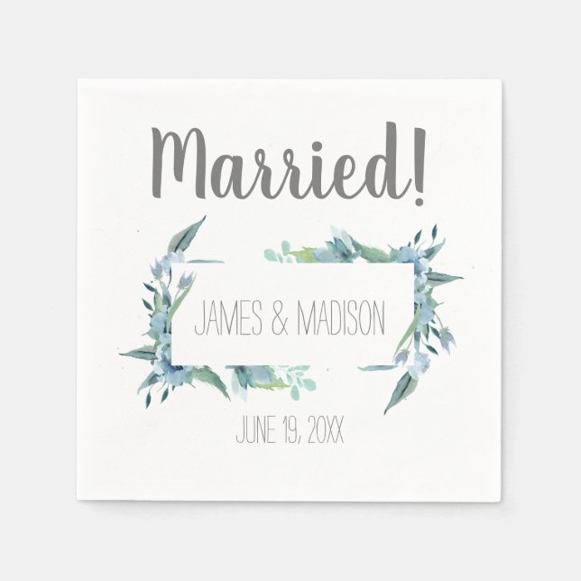 Married! Modern Floral Frame Customisable Napkin (Front)