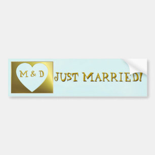 Married Monogram Mint Green/Gold Bumper Sticker