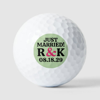MARRIED Monogram & Pink Ampersand, Sage Background Golf Balls