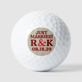 MARRIED Monogram & Red Ampersand, Khaki Background Golf Balls