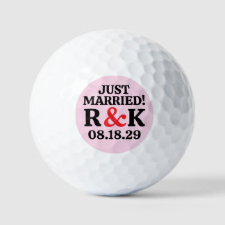 MARRIED Monogram & Red Ampersand, Pink Background Golf Balls