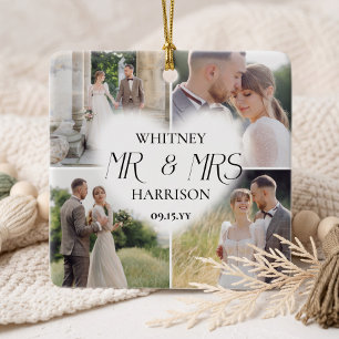 Married Mr & Mrs Heart Photo Collage Keepsake Ceramic Ornament