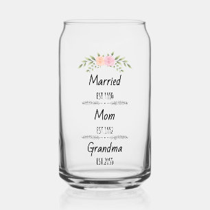 Married, Mum, & Grandma – Custom Floral Family Est Can Glass