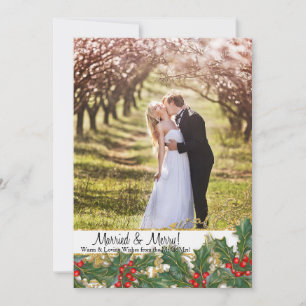 Married n Merry Christmas Newlywed Photo Holly Holiday Card