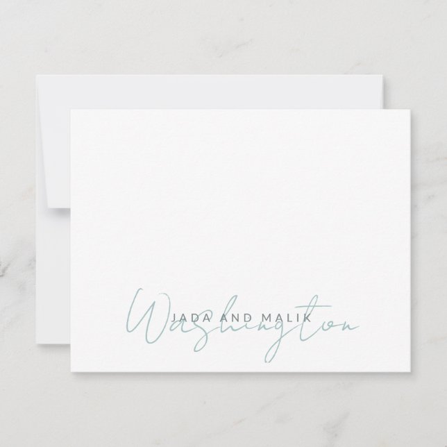 Married Name Wedding Monogram Blue White Card (Front)