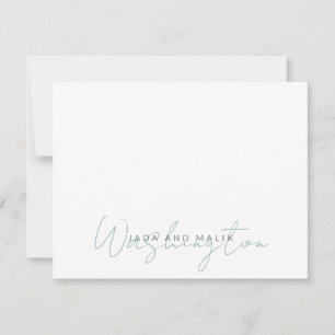 Married Name Wedding Monogram Blue White Card