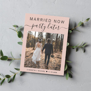 Married Now Party Later Photo Blush Wedding Announcement Postcard
