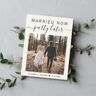 Married Now Party Later Photo Cream Wedding Announcement Postcard