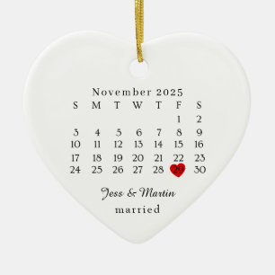 Married Ornament, Wedding Gift, Wedding Date Ceramic Tree Decoration