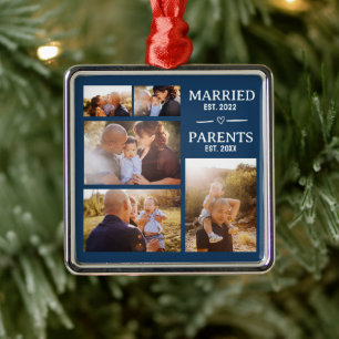 Married Parents Year Est Custom 5 Photo Metal Tree Decoration
