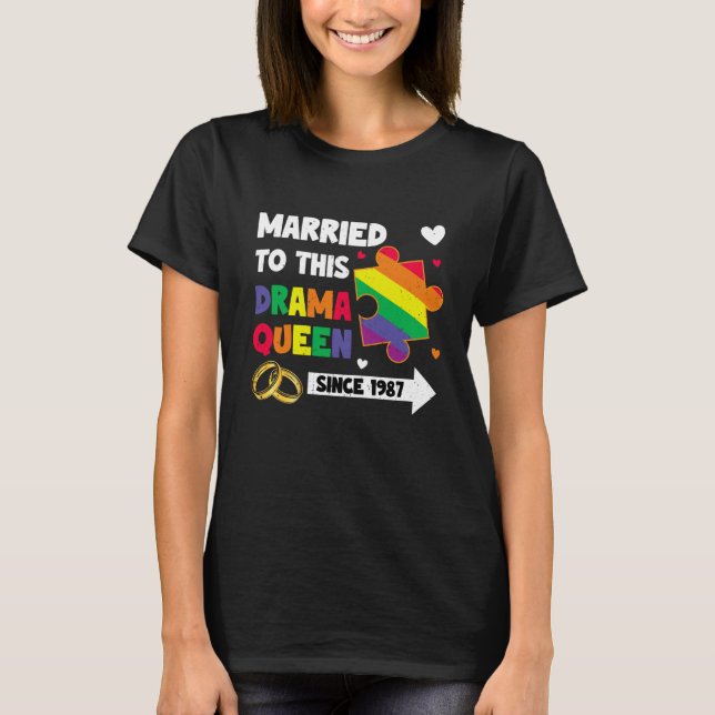 Married Since 1987 LGBT Wedding Lesbian Gay Couple T-Shirt (Front)
