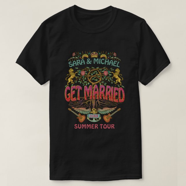 Married Wedding Retro 70s Band Concert Logo Theme  T-Shirt (Design Front)