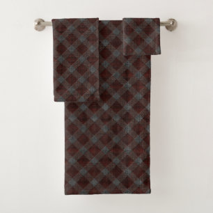 Marrom cross tartan plaid with slight grey relief bath towel set
