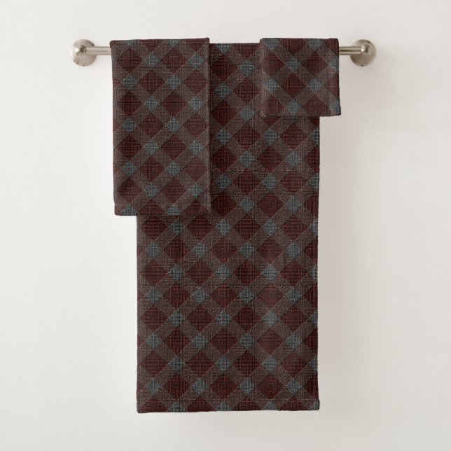 Marrom cross tartan plaid with slight grey relief  bath towel set (Insitu)