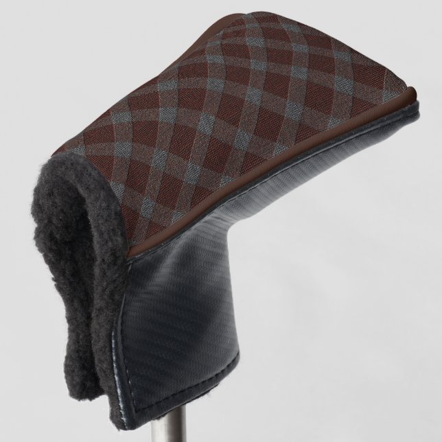 Marrom cross tartan plaid with slight grey relief  golf head cover (3/4 Front)