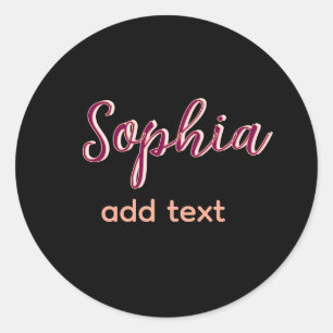 marron add name girl boss text black elegant classic round sticker