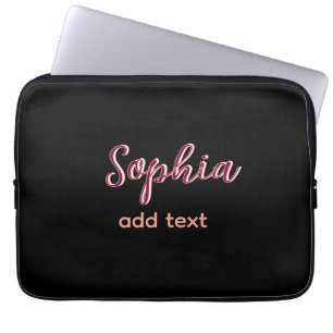 marron add name girl boss text black elegant laptop sleeve