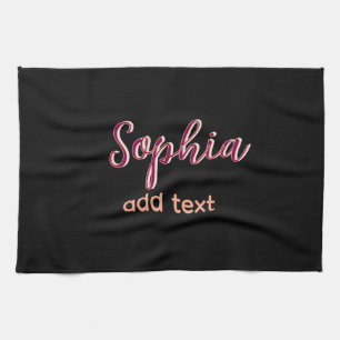 marron add name girl boss text black elegant tea towel