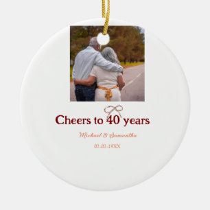 Marron bow cheers to 40 years anniversary wedding ceramic tree decoration